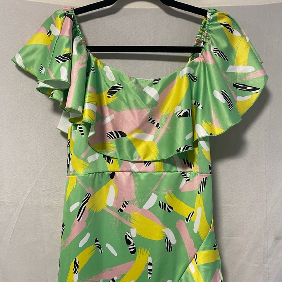 Flounce London Satin Bardot Dress Size 4 - Picture 4 of 11